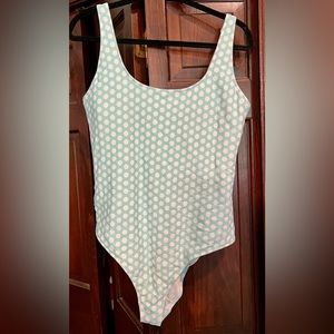 Aerie Swim Low-back Blue and White Polka Dot One-piece Swimsuit